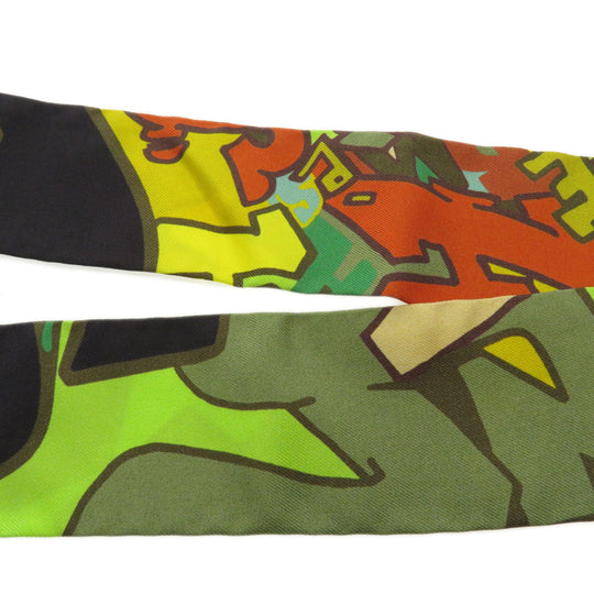 HERMES scarf silk green Twilly Women Used Authentic