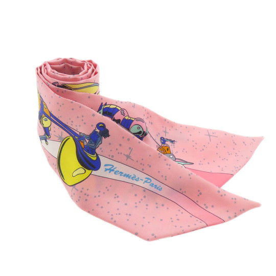 HERMES scarf silk pink Twilly Women Used Authentic