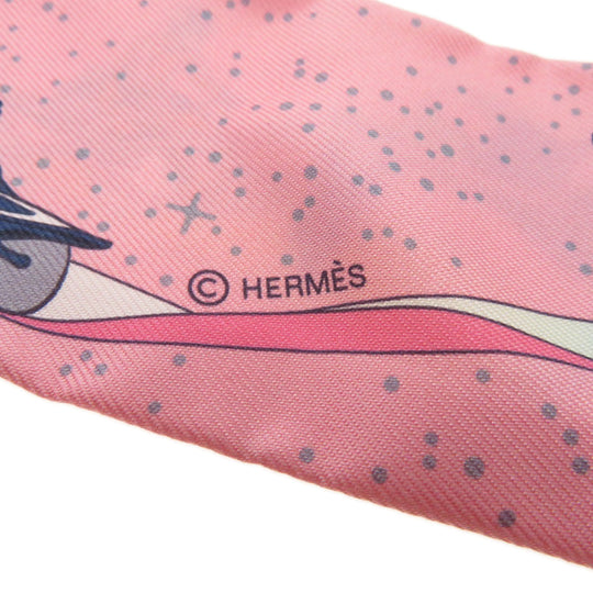 HERMES scarf silk pink Twilly Women Used Authentic