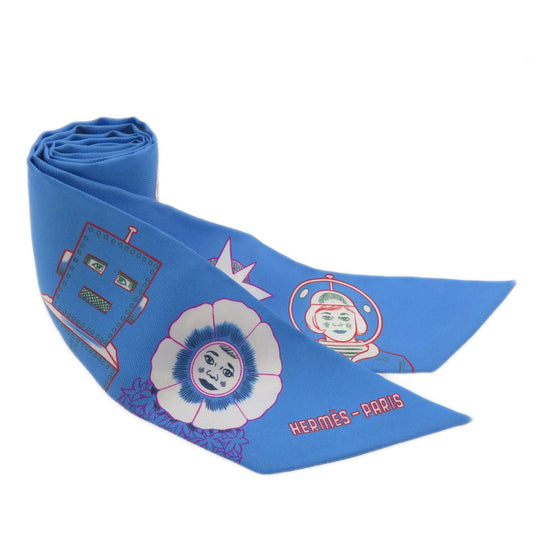 HERMES scarf silk blue Twilly Women Used Authentic
