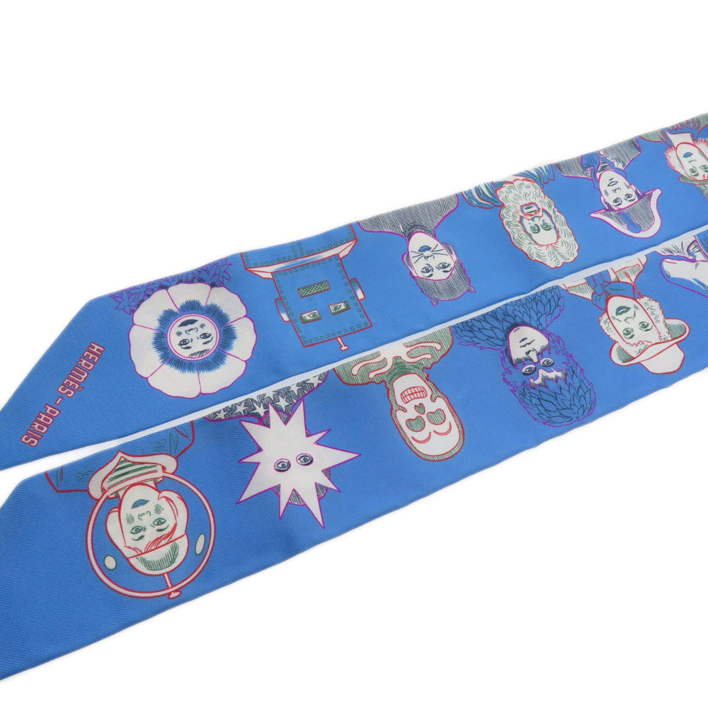HERMES scarf silk blue Twilly Women Used Authentic