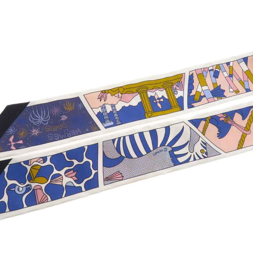 HERMES scarf silk white Twilly Women Used Authentic