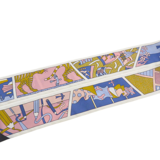 HERMES scarf silk white Twilly Women Used Authentic