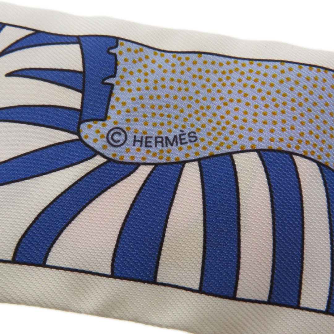 HERMES scarf silk white Twilly Women Used Authentic