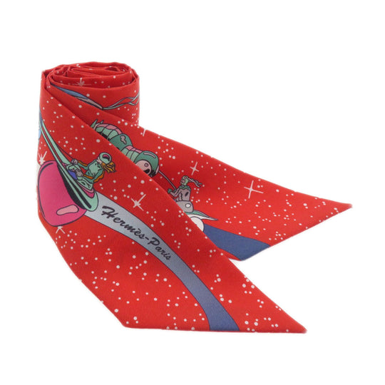 HERMES scarf silk Red Twilly Women Used Authentic