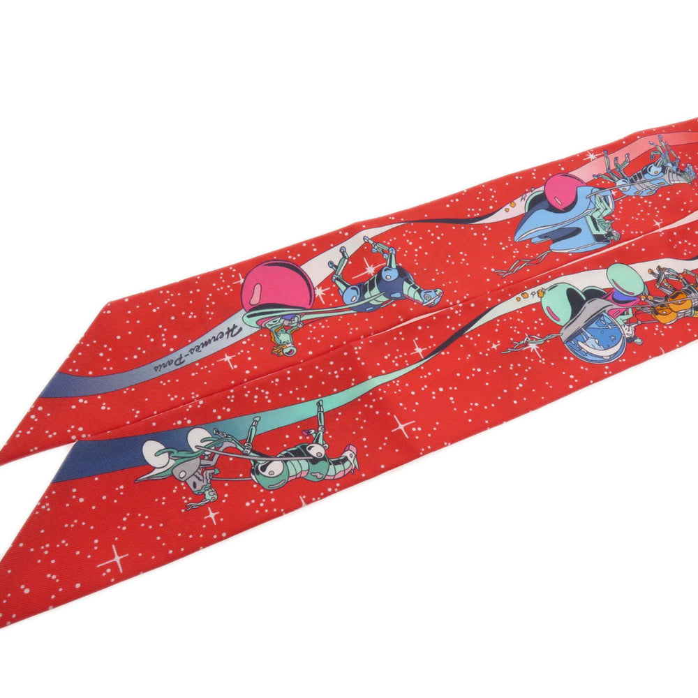 HERMES scarf silk Red Twilly Women Used Authentic