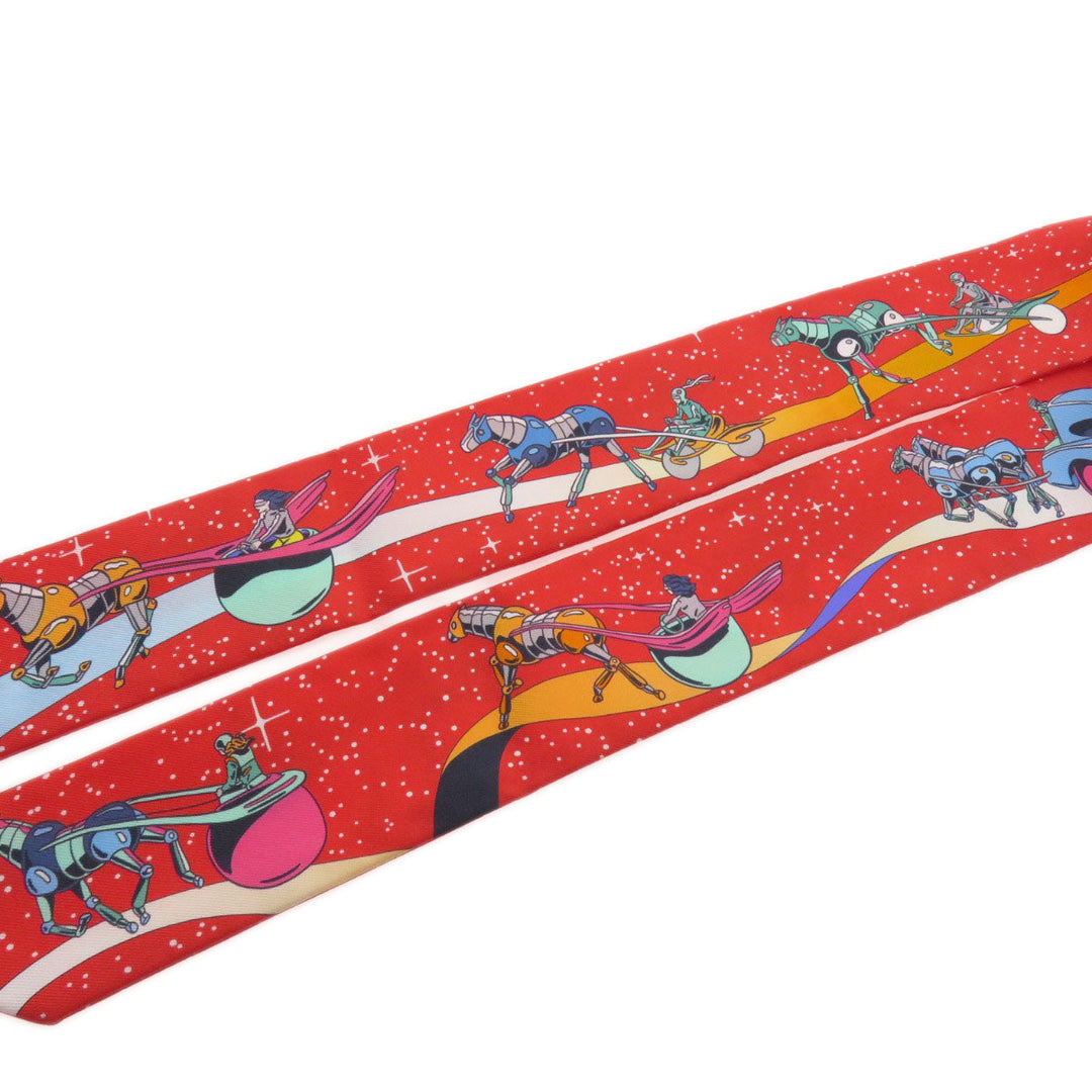HERMES scarf silk Red Twilly Women Used Authentic