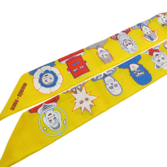 HERMES scarf silk yellow Twilly Women Used Authentic