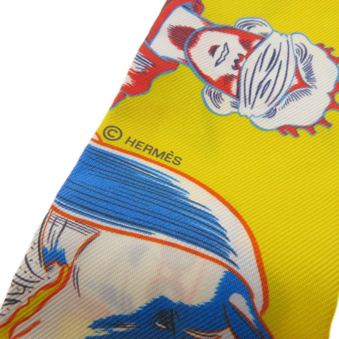 HERMES scarf silk yellow Twilly Women Used Authentic