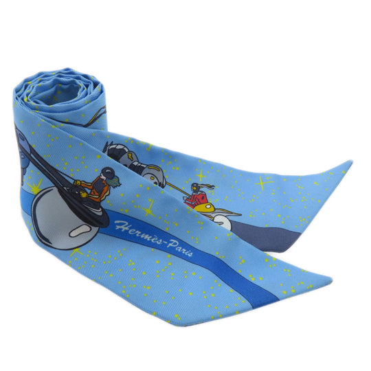 HERMES scarf silk blue Twilly Women Used Authentic