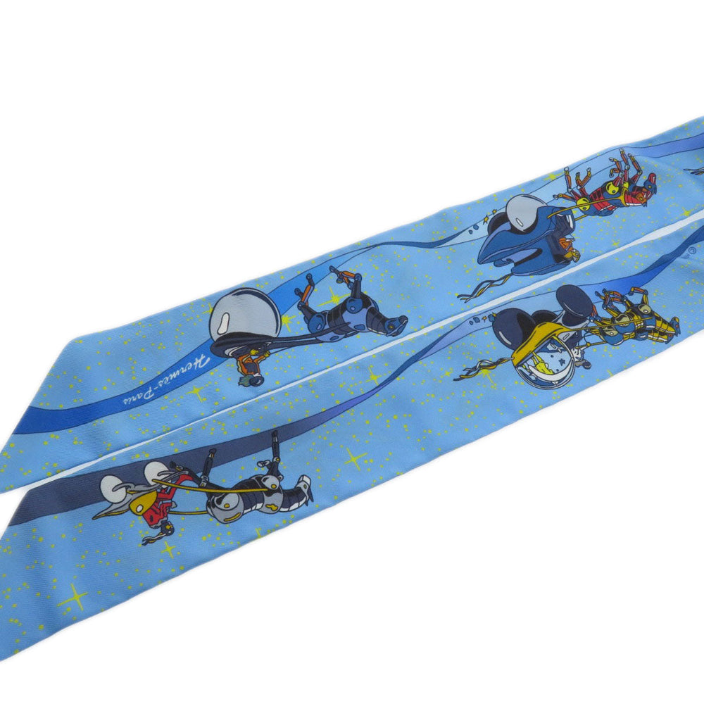 HERMES scarf silk blue Twilly Women Used Authentic