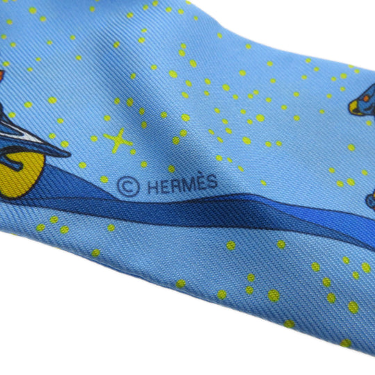 HERMES scarf silk blue Twilly Women Used Authentic