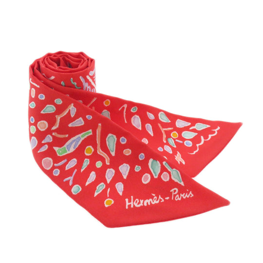 HERMES scarf silk Red Twilly Women Used Authentic