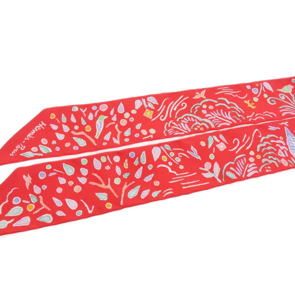 HERMES scarf silk Red Twilly Women Used Authentic