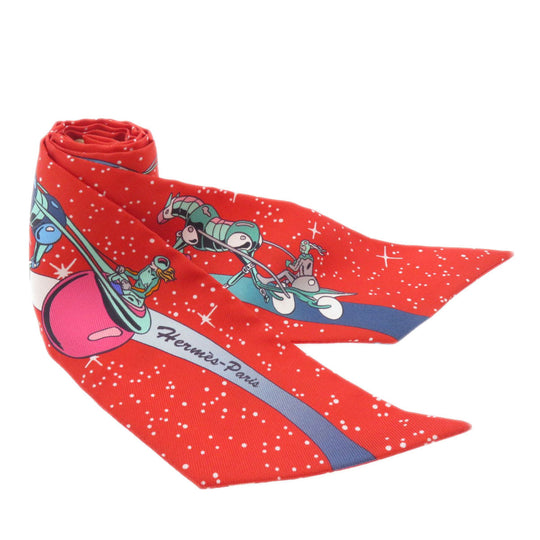 HERMES scarf silk Red Twilly Women Used Authentic