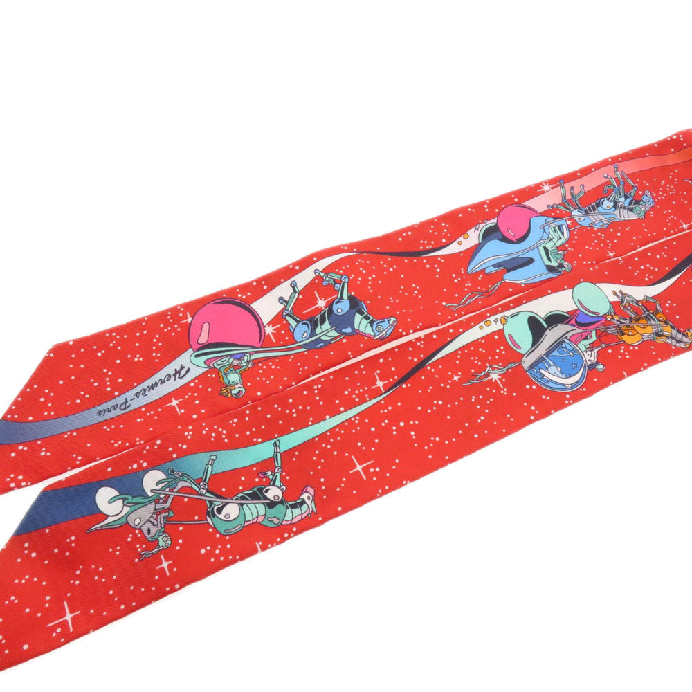 HERMES scarf silk Red Twilly Women Used Authentic