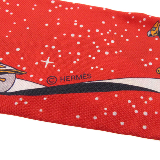 HERMES scarf silk Red Twilly Women Used Authentic