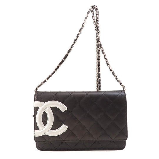 CHANEL Long Wallet Purse Calfskin black Chain Wallet Cambon Line SilverMetal