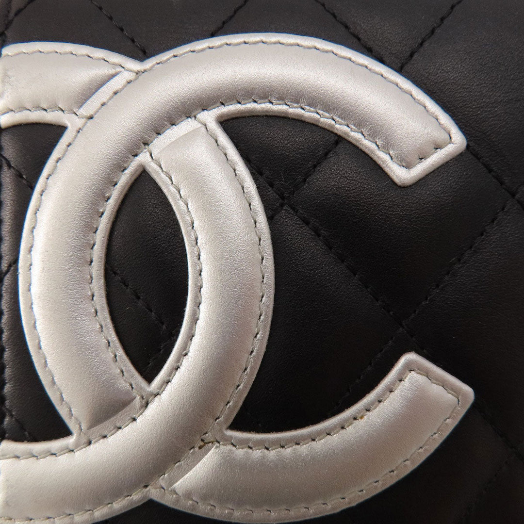 CHANEL Long Wallet Purse Calfskin black Chain Wallet Cambon Line SilverMetal
