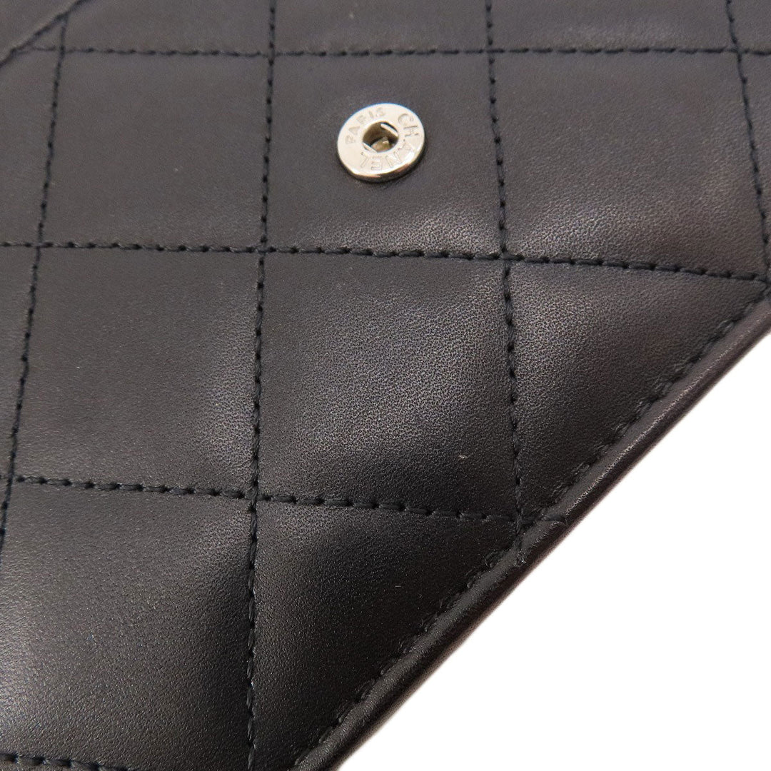 CHANEL Long Wallet Purse Calfskin black Chain Wallet Cambon Line SilverMetal