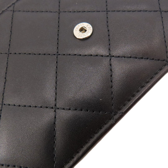 CHANEL Long Wallet Purse Calfskin black Chain Wallet Cambon Line SilverMetal