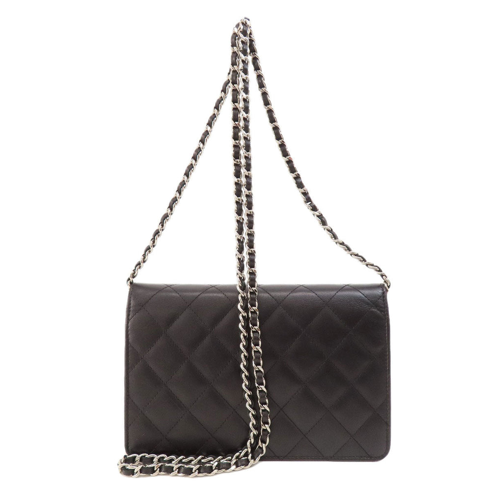 CHANEL Long Wallet Purse Calfskin black Chain Wallet Cambon Line SilverMetal