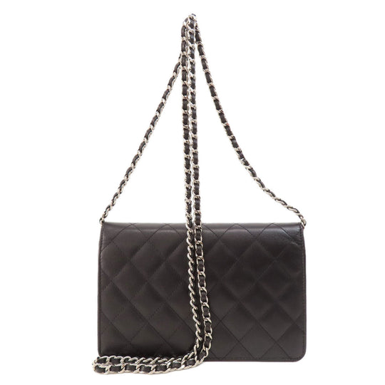 CHANEL Long Wallet Purse Calfskin black Chain Wallet Cambon Line SilverMetal