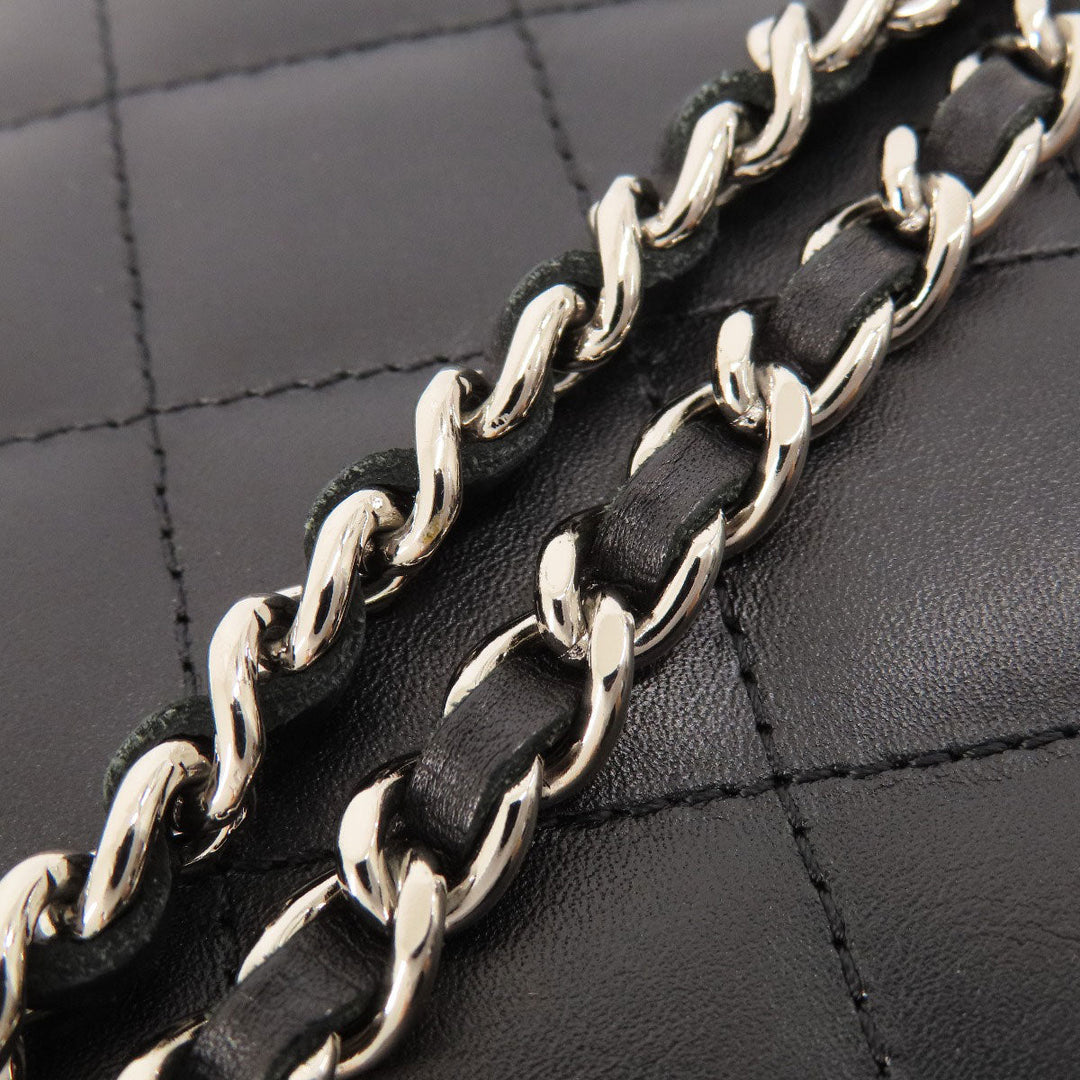 CHANEL Long Wallet Purse Calfskin black Chain Wallet Cambon Line SilverMetal