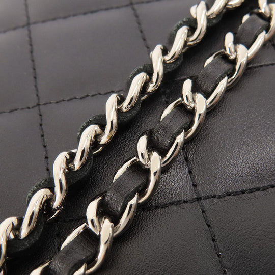 CHANEL Long Wallet Purse Calfskin black Chain Wallet Cambon Line SilverMetal