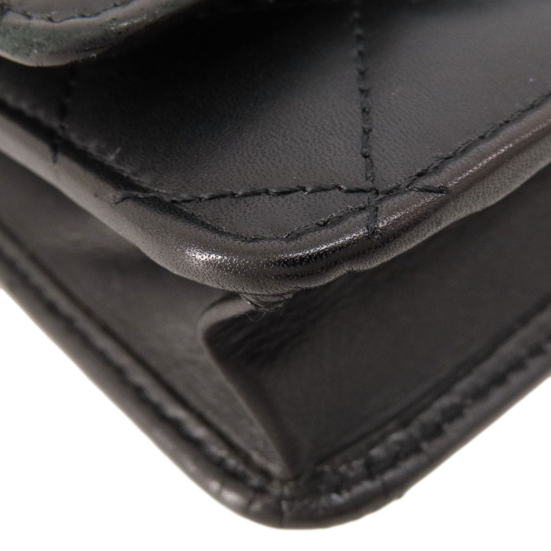CHANEL Long Wallet Purse Calfskin black Chain Wallet Cambon Line SilverMetal