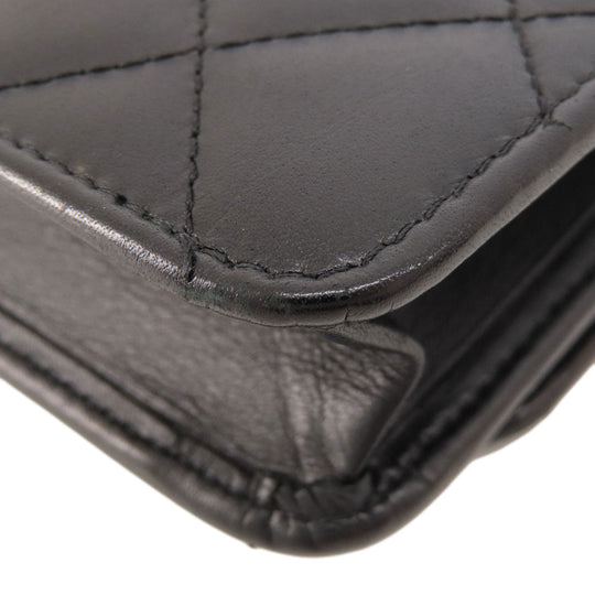 CHANEL Long Wallet Purse Calfskin black Chain Wallet Cambon Line SilverMetal