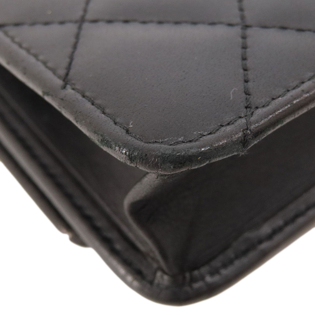 CHANEL Long Wallet Purse Calfskin black Chain Wallet Cambon Line SilverMetal