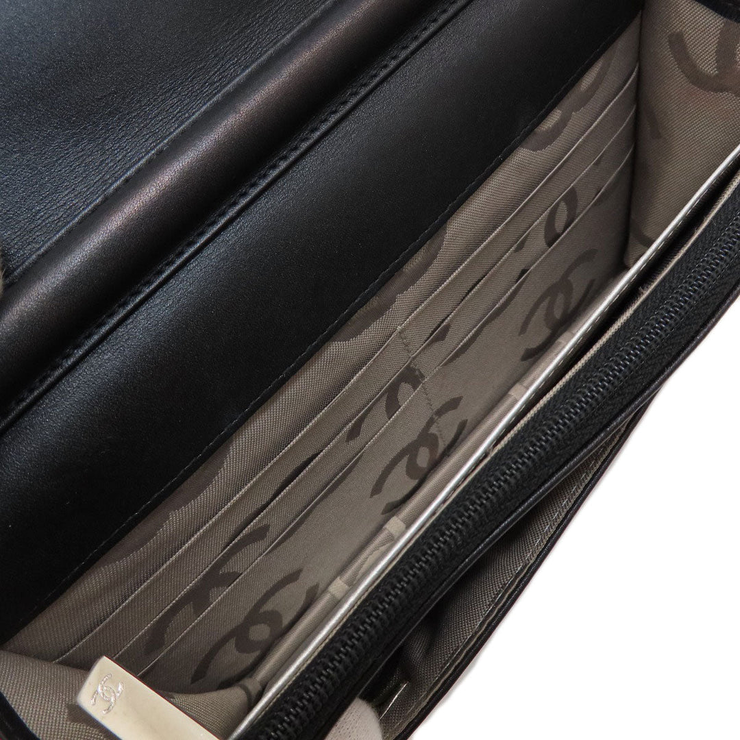 CHANEL Long Wallet Purse Calfskin black Chain Wallet Cambon Line SilverMetal