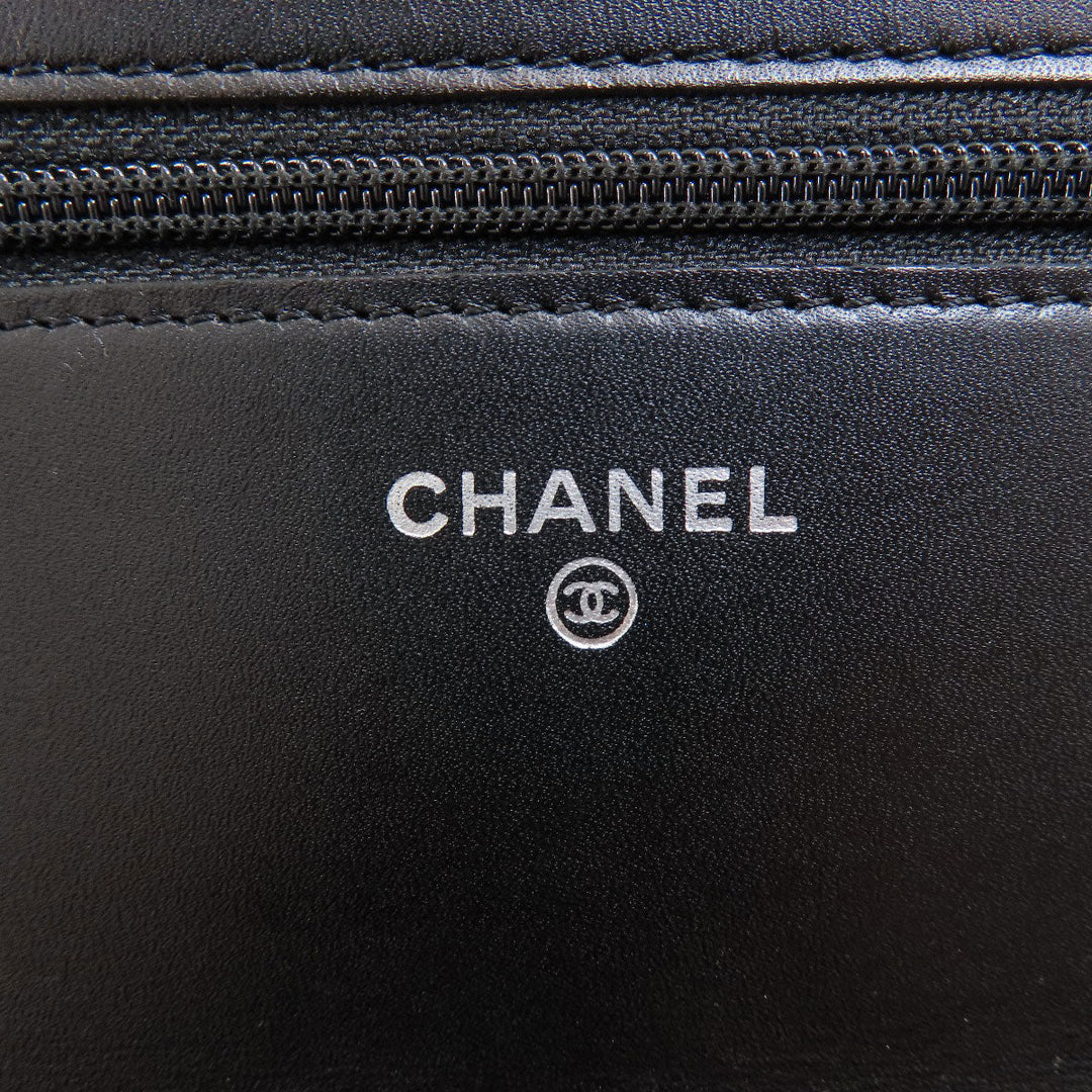CHANEL Long Wallet Purse Calfskin black Chain Wallet Cambon Line SilverMetal