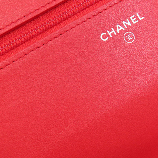 CHANEL Long Wallet Purse leather Red Chain Wallet Camellia COCO Mark SilverMetal