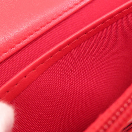 CHANEL Long Wallet Purse leather Red Chain Wallet Camellia COCO Mark SilverMetal