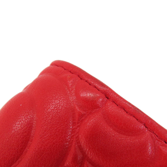 CHANEL Long Wallet Purse leather Red Chain Wallet Camellia COCO Mark SilverMetal