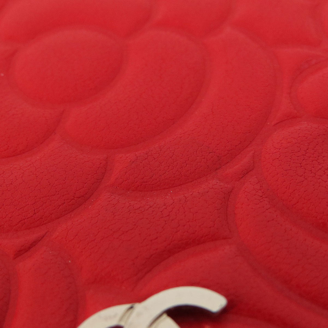 CHANEL Long Wallet Purse leather Red Chain Wallet Camellia COCO Mark SilverMetal