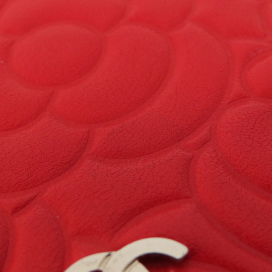 CHANEL Long Wallet Purse leather Red Chain Wallet Camellia COCO Mark SilverMetal