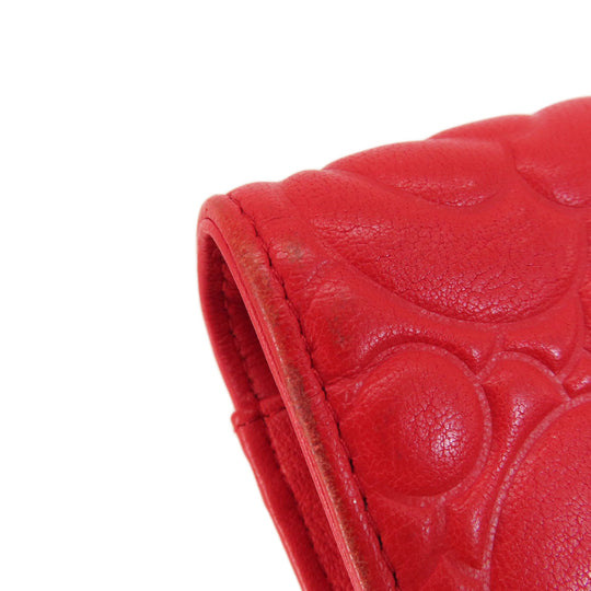CHANEL Long Wallet Purse leather Red Chain Wallet Camellia COCO Mark SilverMetal