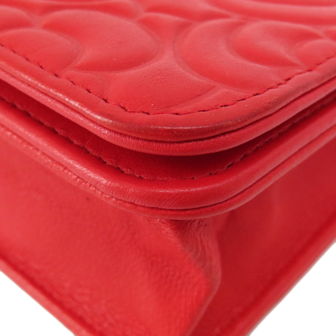 CHANEL Long Wallet Purse leather Red Chain Wallet Camellia COCO Mark SilverMetal