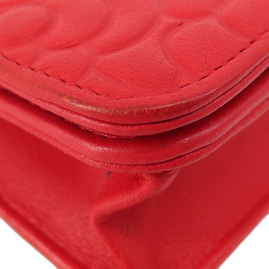 CHANEL Long Wallet Purse leather Red Chain Wallet Camellia COCO Mark SilverMetal