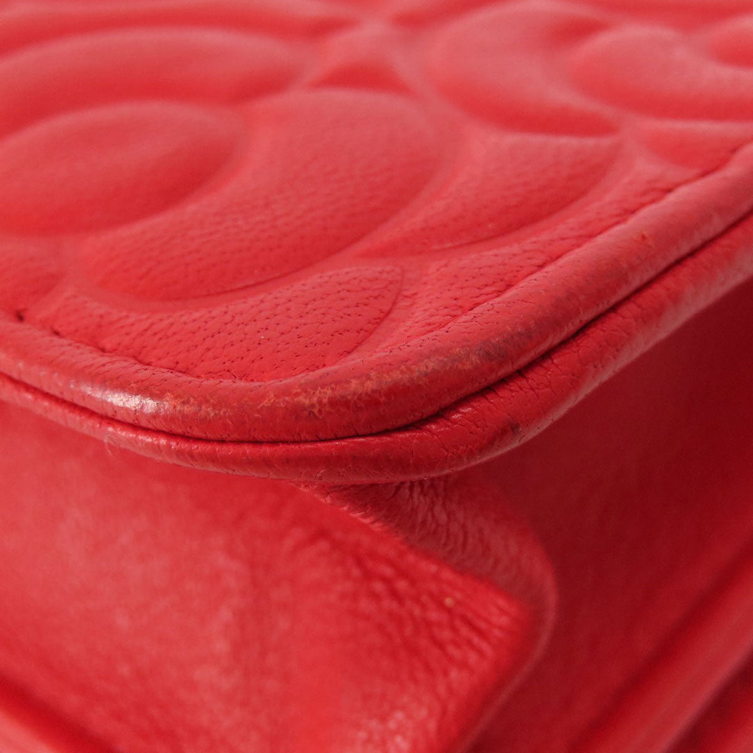 CHANEL Long Wallet Purse leather Red Chain Wallet Camellia COCO Mark SilverMetal