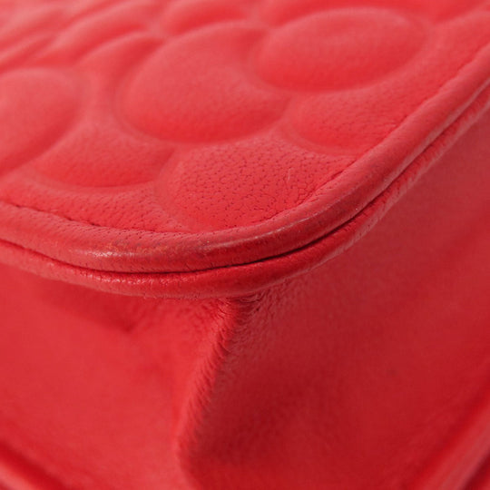 CHANEL Long Wallet Purse leather Red Chain Wallet Camellia COCO Mark SilverMetal