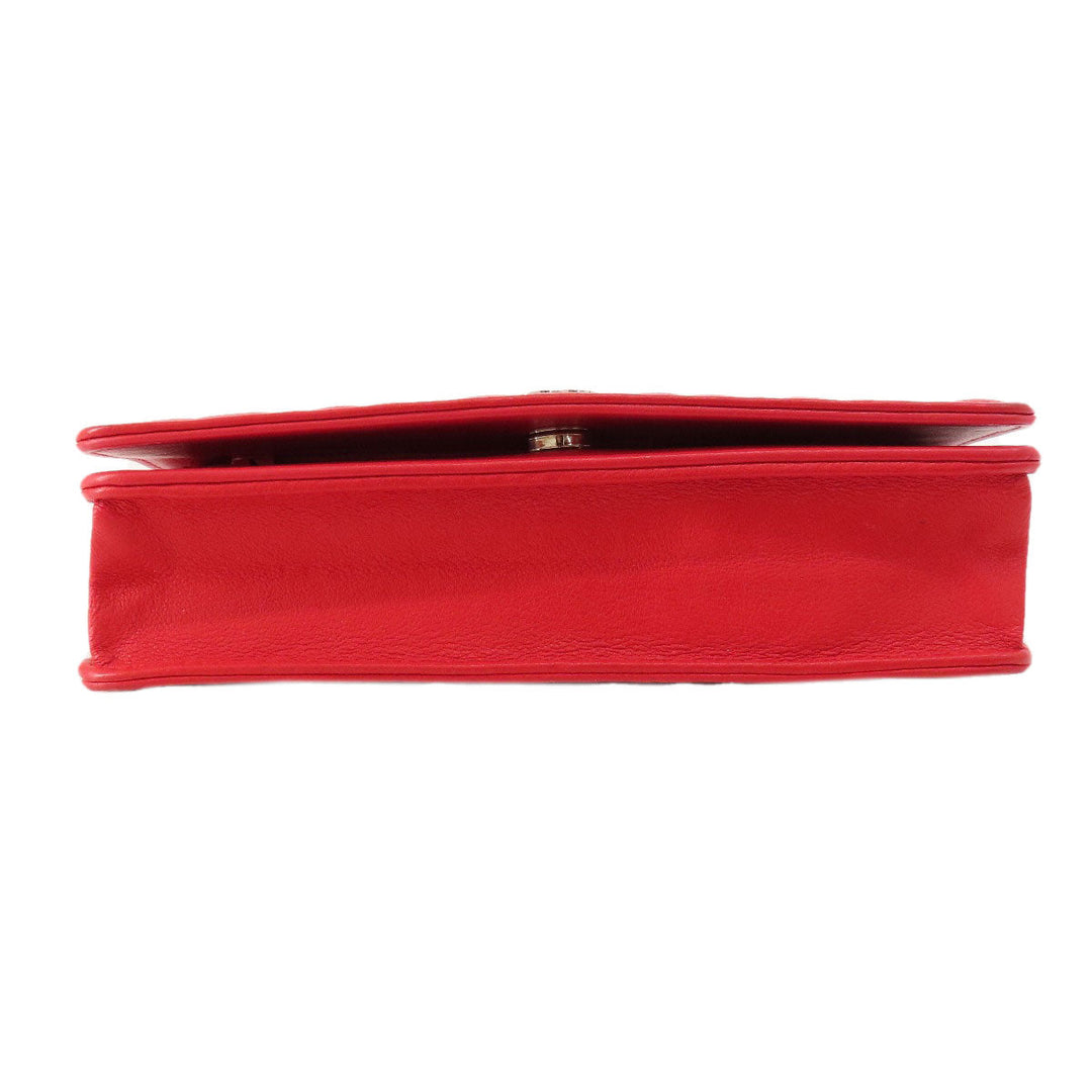 CHANEL Long Wallet Purse leather Red Chain Wallet Camellia COCO Mark SilverMetal