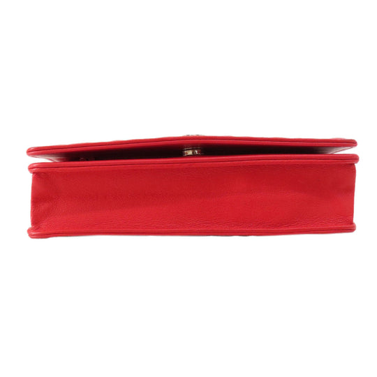 CHANEL Long Wallet Purse leather Red Chain Wallet Camellia COCO Mark SilverMetal