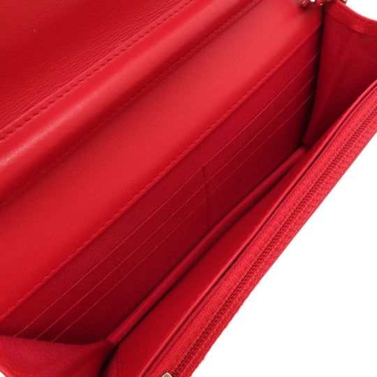 CHANEL Long Wallet Purse leather Red Chain Wallet Camellia COCO Mark SilverMetal