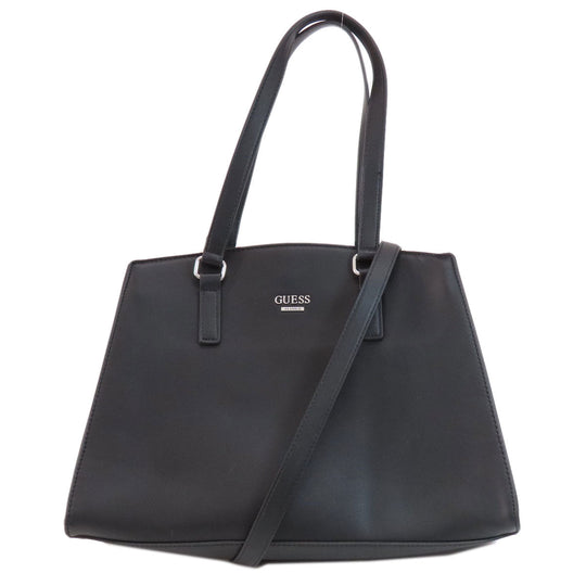 Guess Tote Bag leather black logoMetal 2WAY Women Used Authentic
