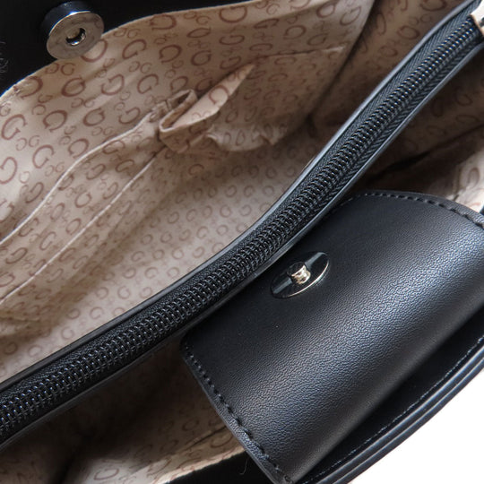 Guess Tote Bag leather black logoMetal 2WAY Women Used Authentic