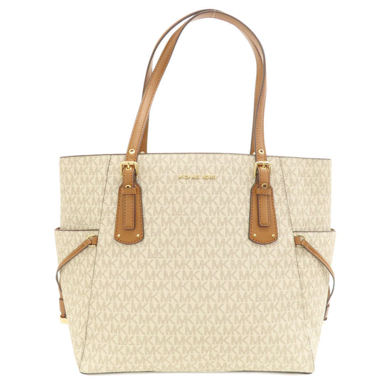 MICHAEL KORS Tote Bag PVC white MK signature Women Used Authentic